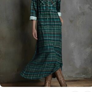 Elegant Green Plaid Maxi Dress